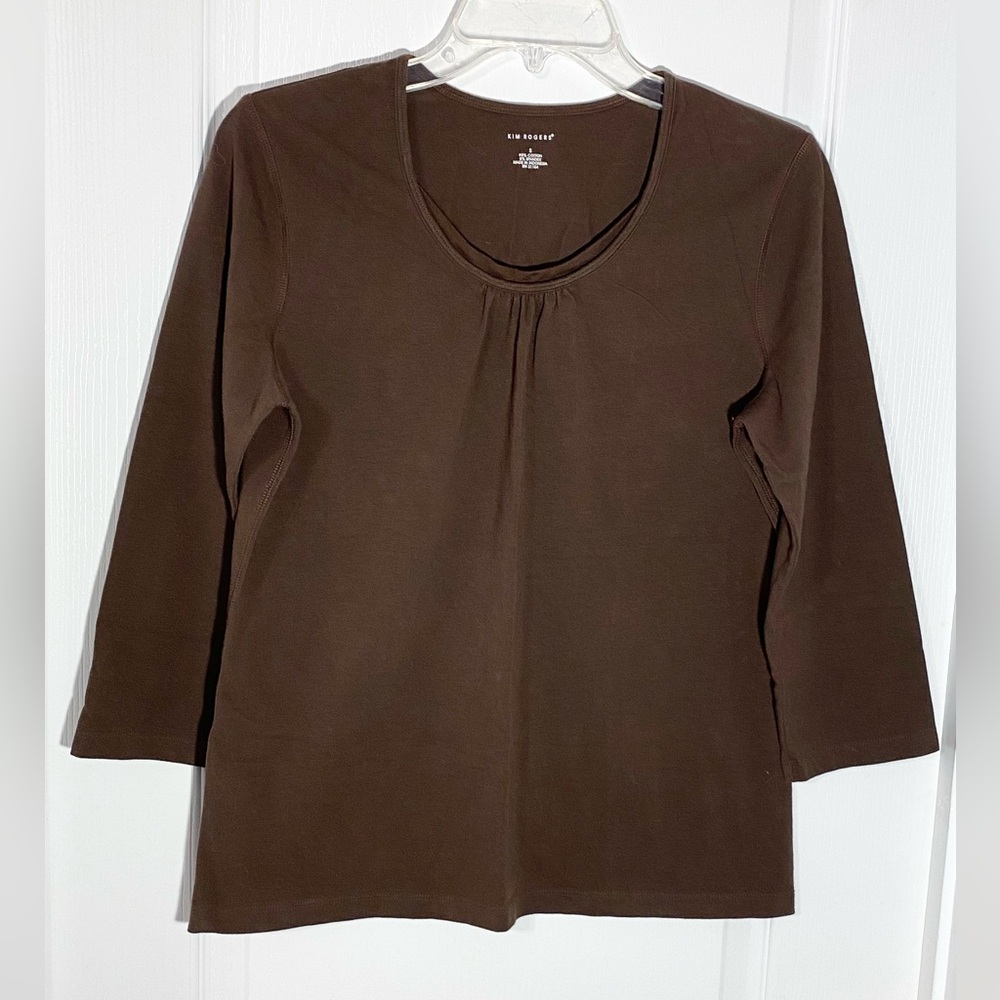 Y2K Kim Rogers Gathered Neckline 3/4 Sleeve Brown Knit Top Size Small